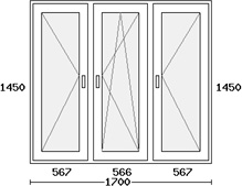 Трехстворчатое поворотное/поворотное-откидное/поворотное