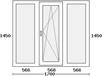 Трехстворчатое глухое/поворотное-откидное/глухое